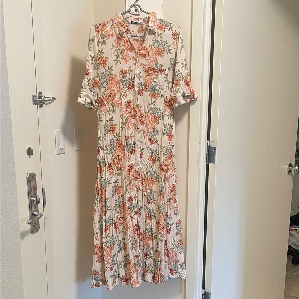 Zara Floral Maxi Dress in Orange and Cream
